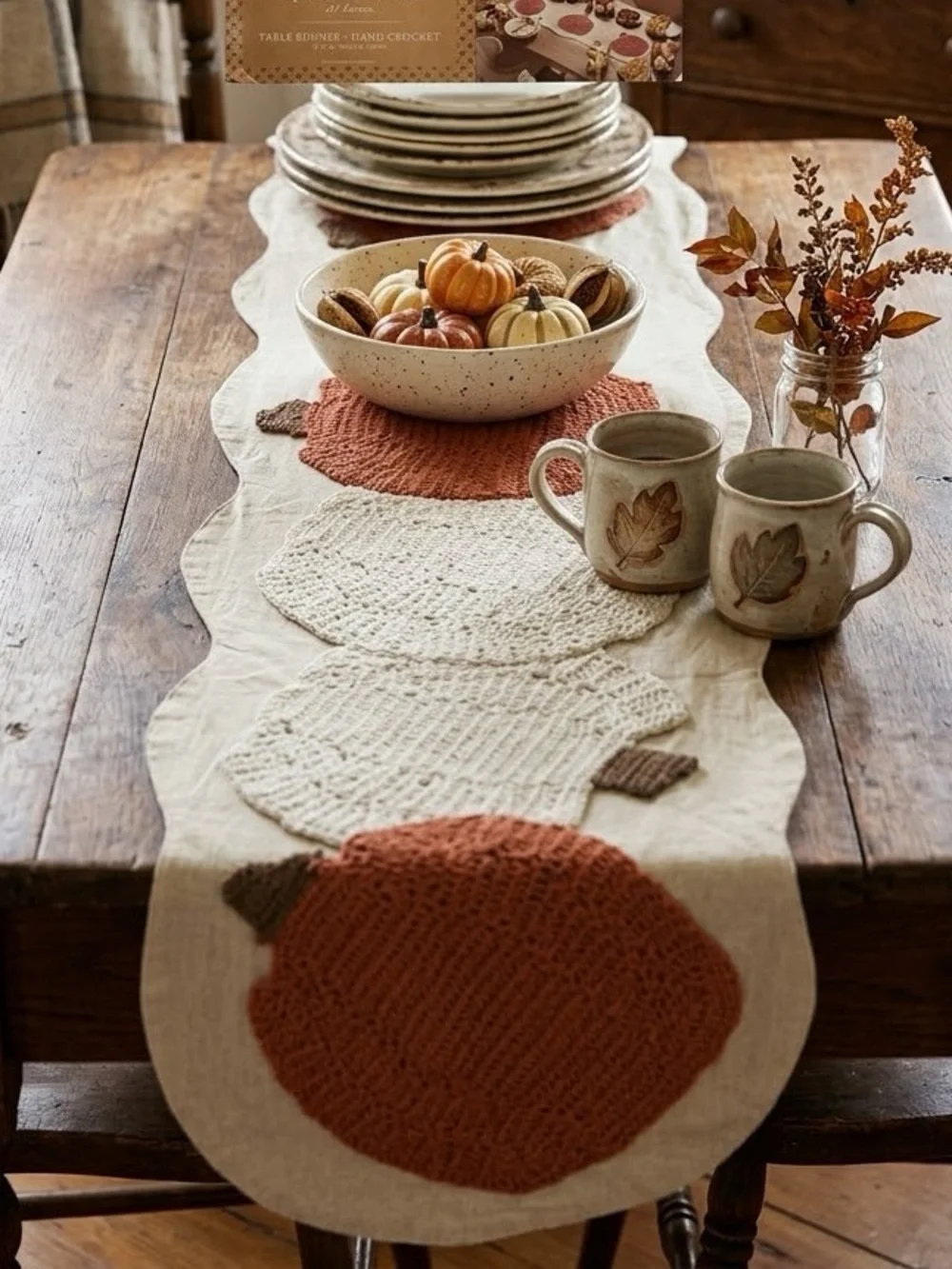 Cupcakes & Cashmere Pumpkin Crochet Autumn Table Runner NEW. 14x48-inch seasonal